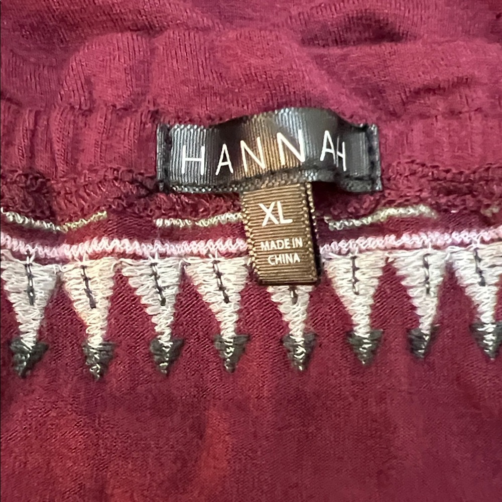 Women’s XL Hannah Burgundy Blouse with Embroidered Detail Bell Sleeve Curved Hem - Picture 5 of 9